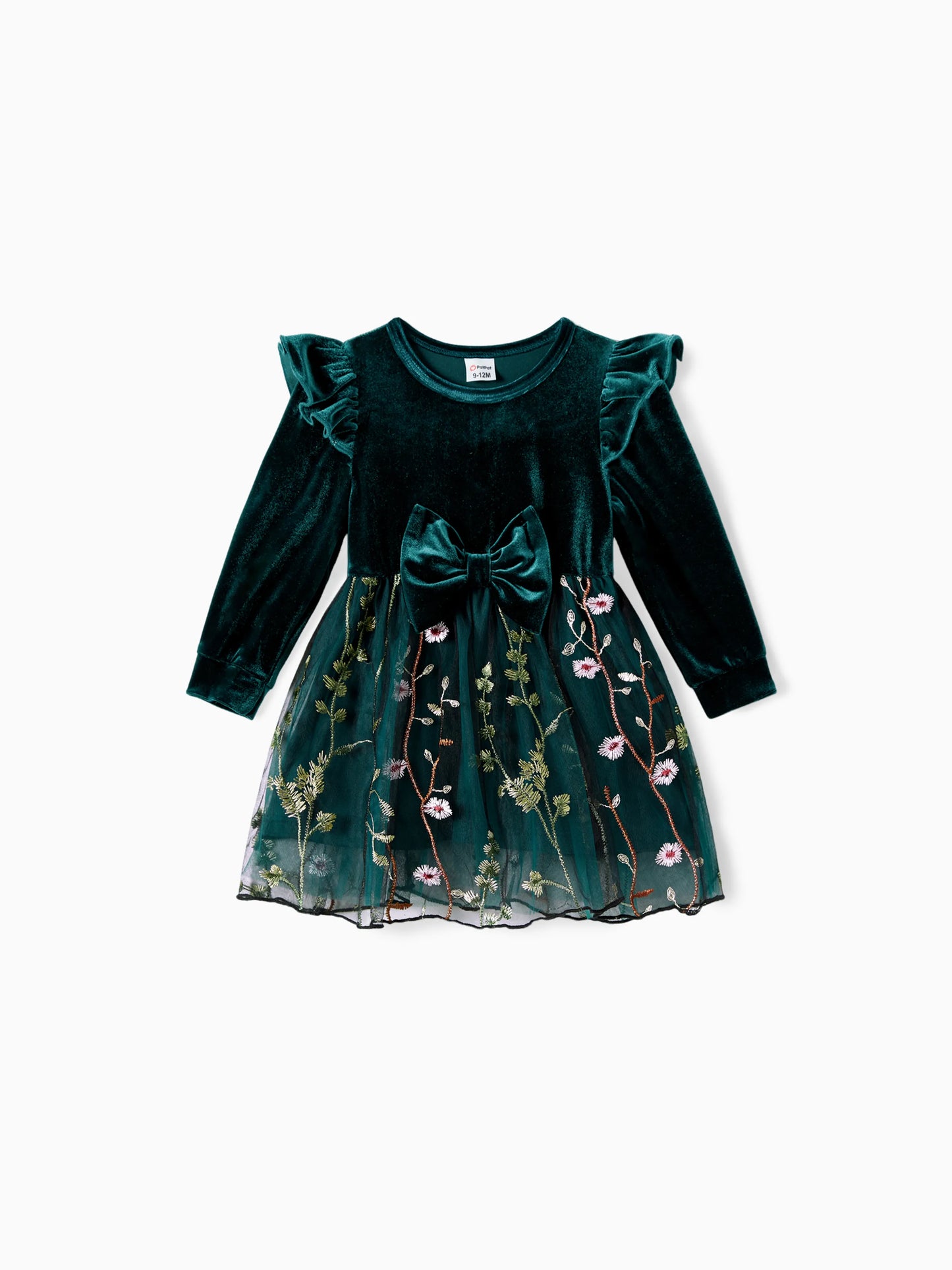 Mommy and Me Casual Dresses - Big Flower Print, Medium Thickness, Short Sleeve, Opaque, Regular Fit Dark Green