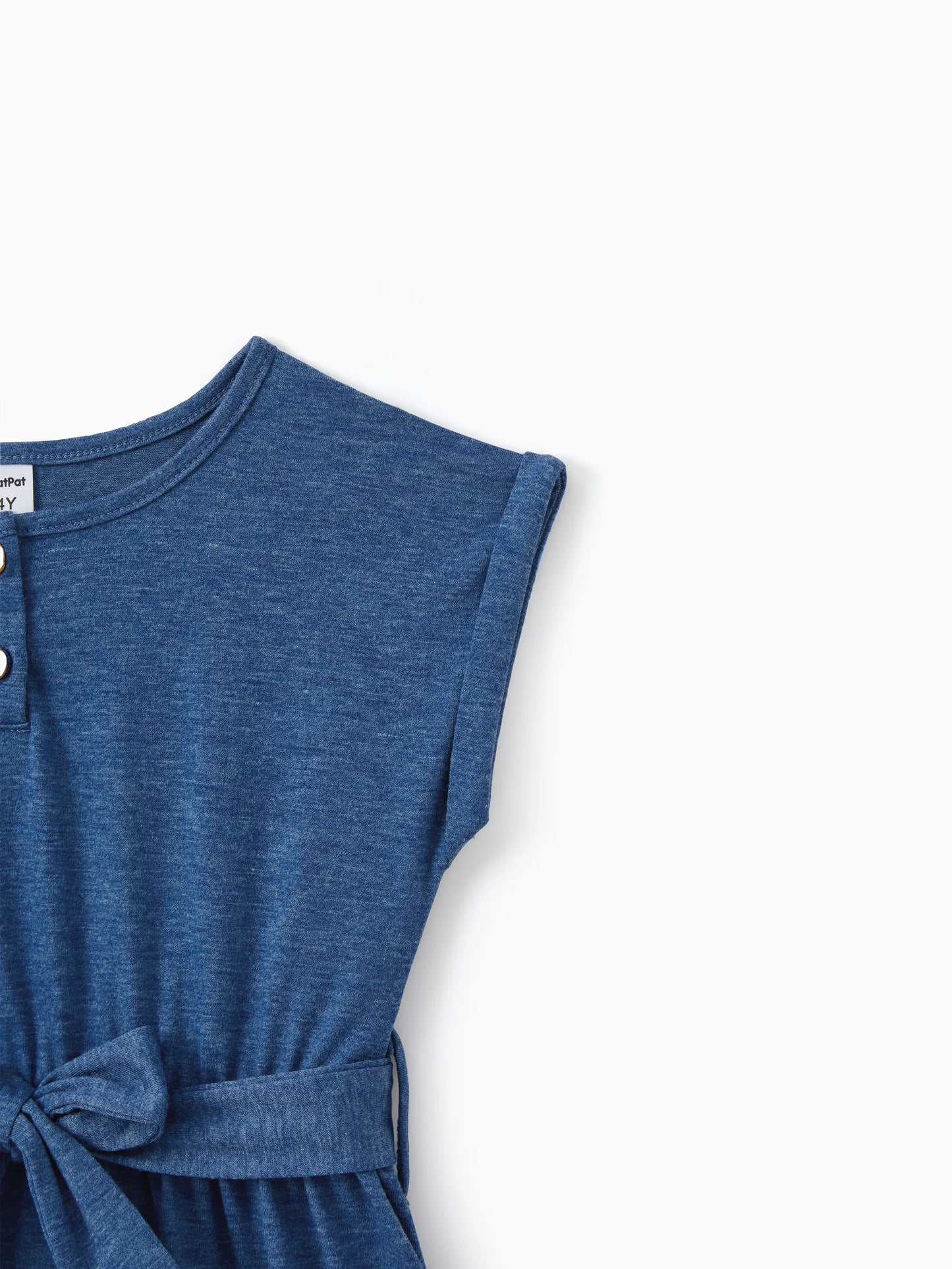 Mommy and Me Family Matching Soft Casual Outfit with Below Knee Dresses, Front Buttons, Belted Design Blue