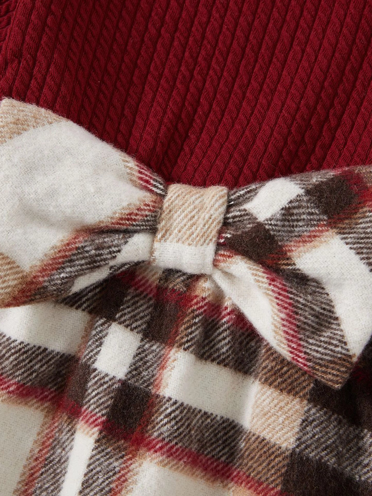 Family Matching Solid Ribbed Spliced Plaid Belted Dresses and Long-sleeve Button Up Shirts Sets MAROON