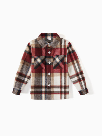 Family Matching Solid Ribbed Spliced Plaid Belted Dresses and Long-sleeve Button Up Shirts Sets MAROON