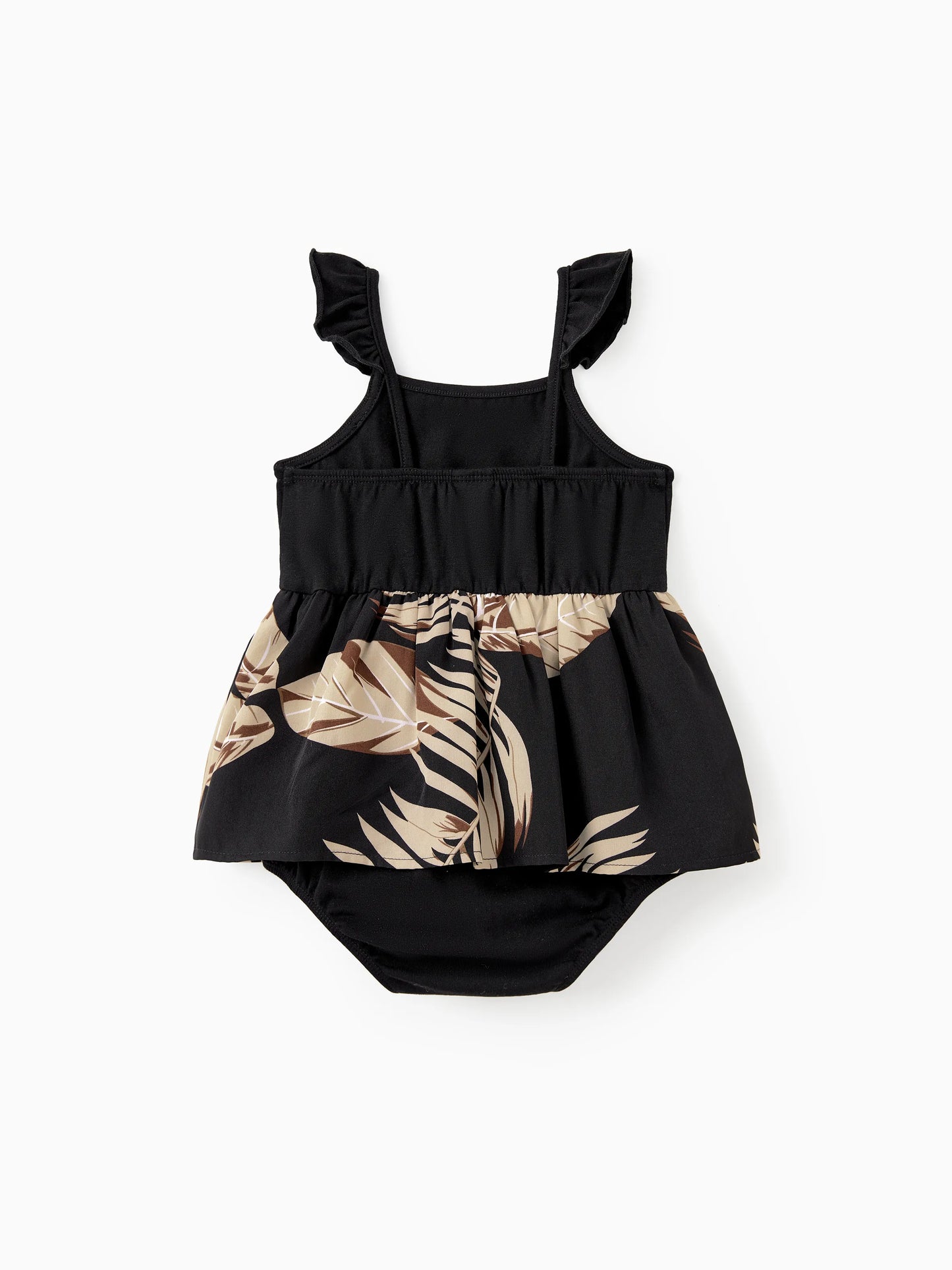 Family Matching Floral Print Belted Cami Dresses And Solid Short Sleeve Tops Sets Black
