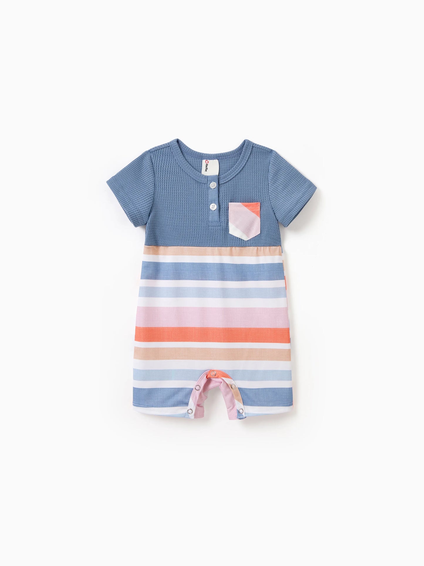 Family Matching Blue Short-sleeve Tee or Colorful Stripe Camisole Dress Multi-color