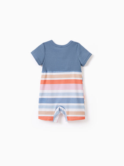 Family Matching Blue Short-sleeve Tee or Colorful Stripe Camisole Dress Multi-color