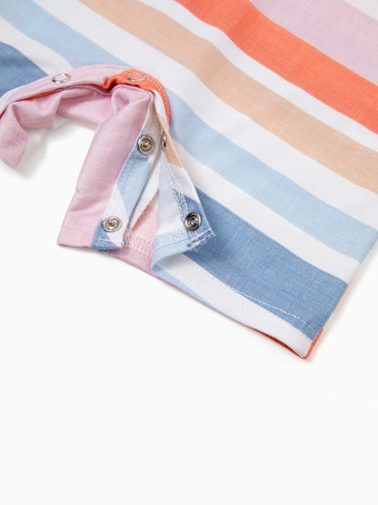 Family Matching Blue Short-sleeve Tee or Colorful Stripe Camisole Dress Multi-color