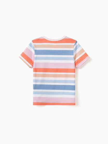 Family Matching Blue Short-sleeve Tee or Colorful Stripe Camisole Dress Multi-color