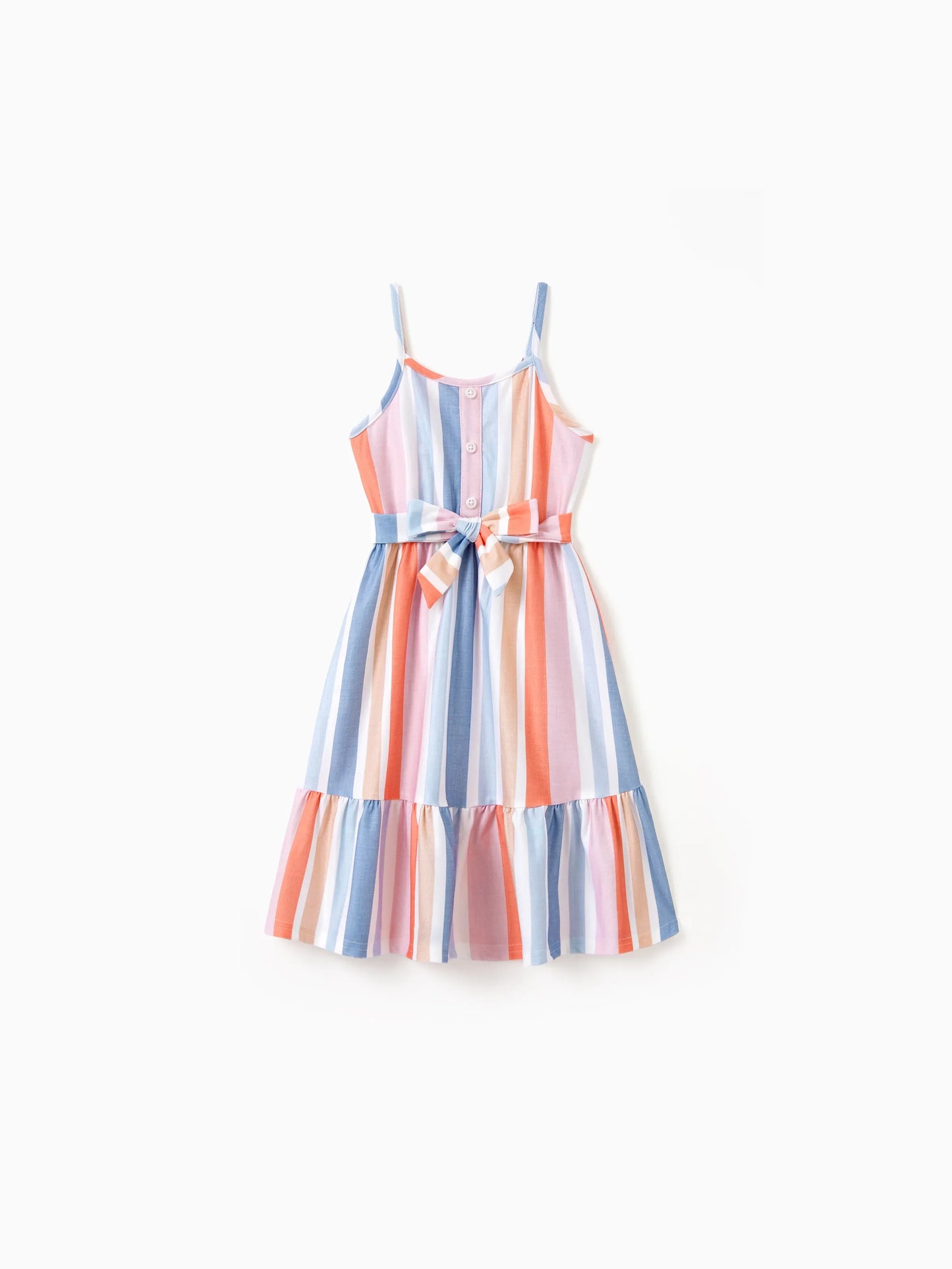 Family Matching Blue Short-sleeve Tee or Colorful Stripe Camisole Dress Multi-color