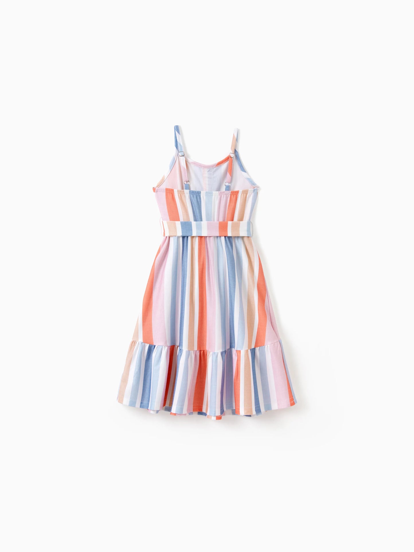 Family Matching Blue Short-sleeve Tee or Colorful Stripe Camisole Dress Multi-color