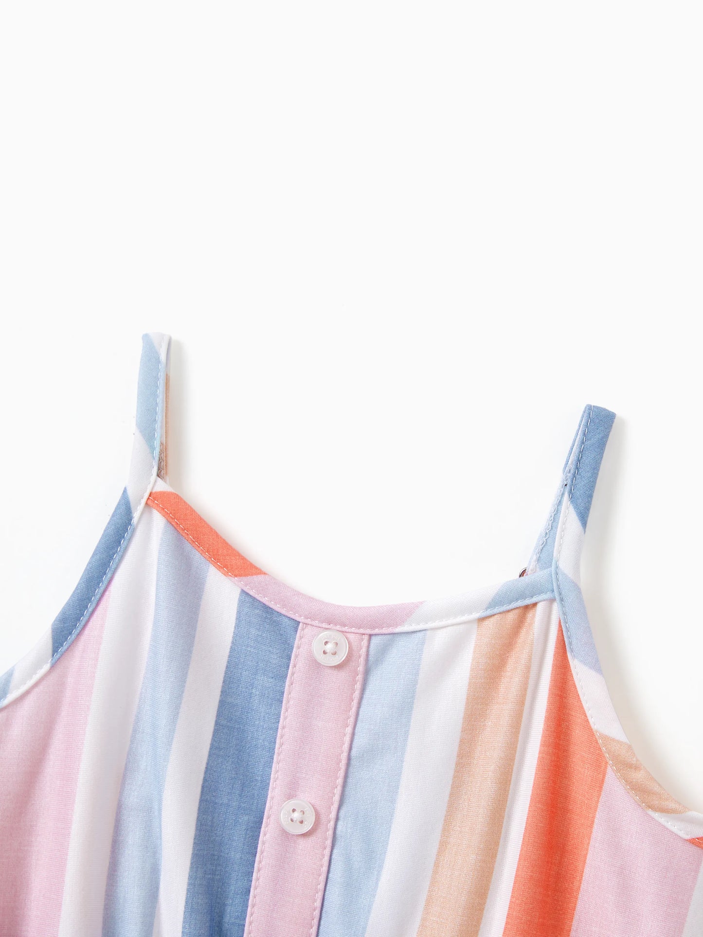 Family Matching Blue Short-sleeve Tee or Colorful Stripe Camisole Dress Multi-color