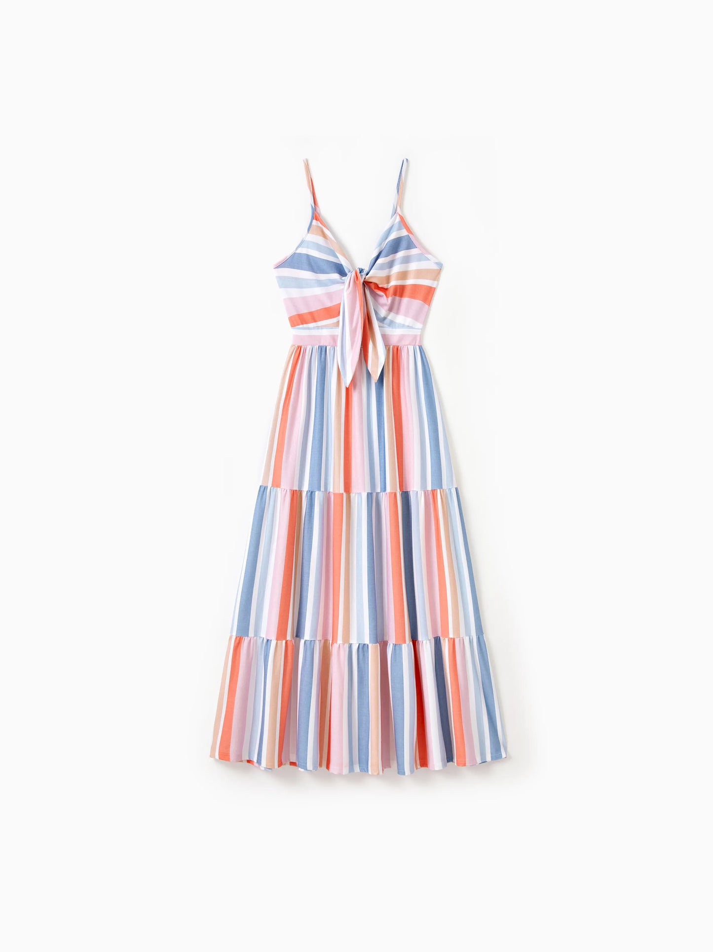 Family Matching Blue Short-sleeve Tee or Colorful Stripe Camisole Dress Multi-color