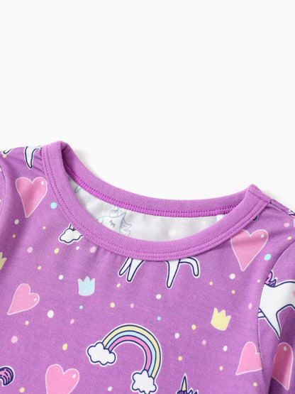 Bamboo Baby/Toddler 2-Piece Childlike Animal Print Snug-Fitting Pajamas Set Purple