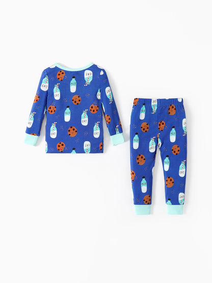 Bamboo Baby/Toddler 2-Piece Childlike Animal Print Snug-Fitting Pajamas Set Blue