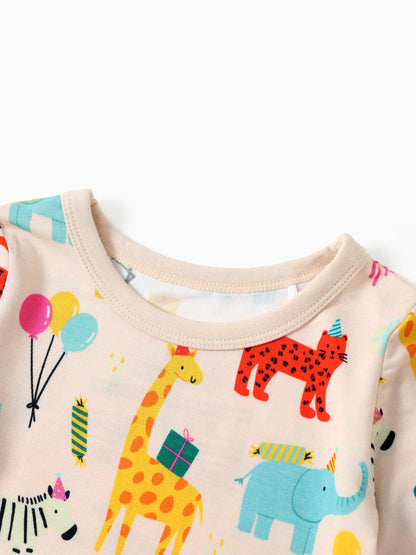 Bamboo Baby/Toddler 2-Piece Childlike Animal Print Snug-Fitting Pajamas Set Apricot