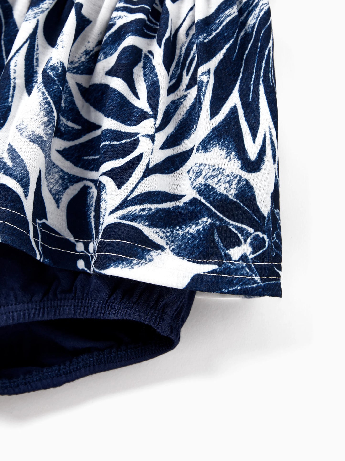 Family Matching Cotton Tee Flora Print Splicing Shirt or Tank Dress Deep Blue