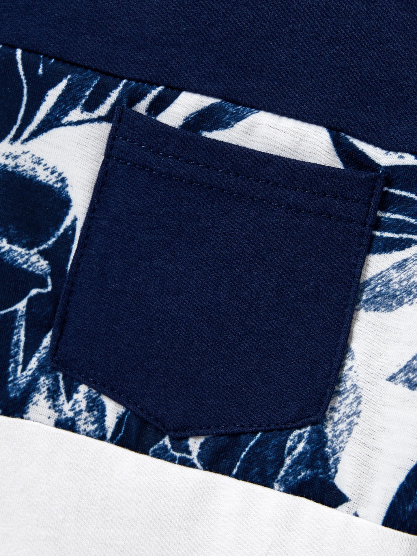 Family Matching Cotton Tee Flora Print Splicing Shirt or Tank Dress Deep Blue
