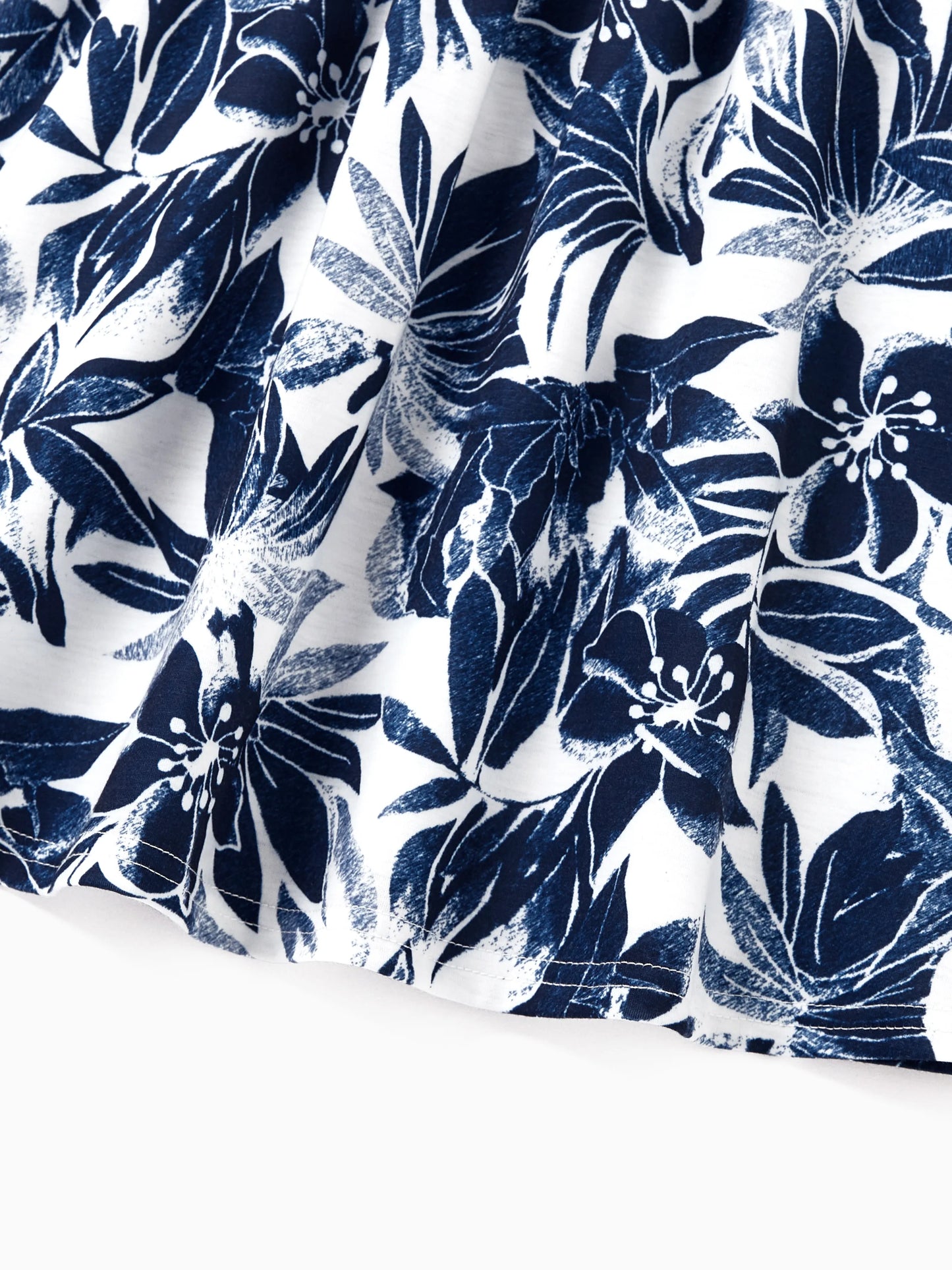 Family Matching Cotton Tee Flora Print Splicing Shirt or Tank Dress Deep Blue
