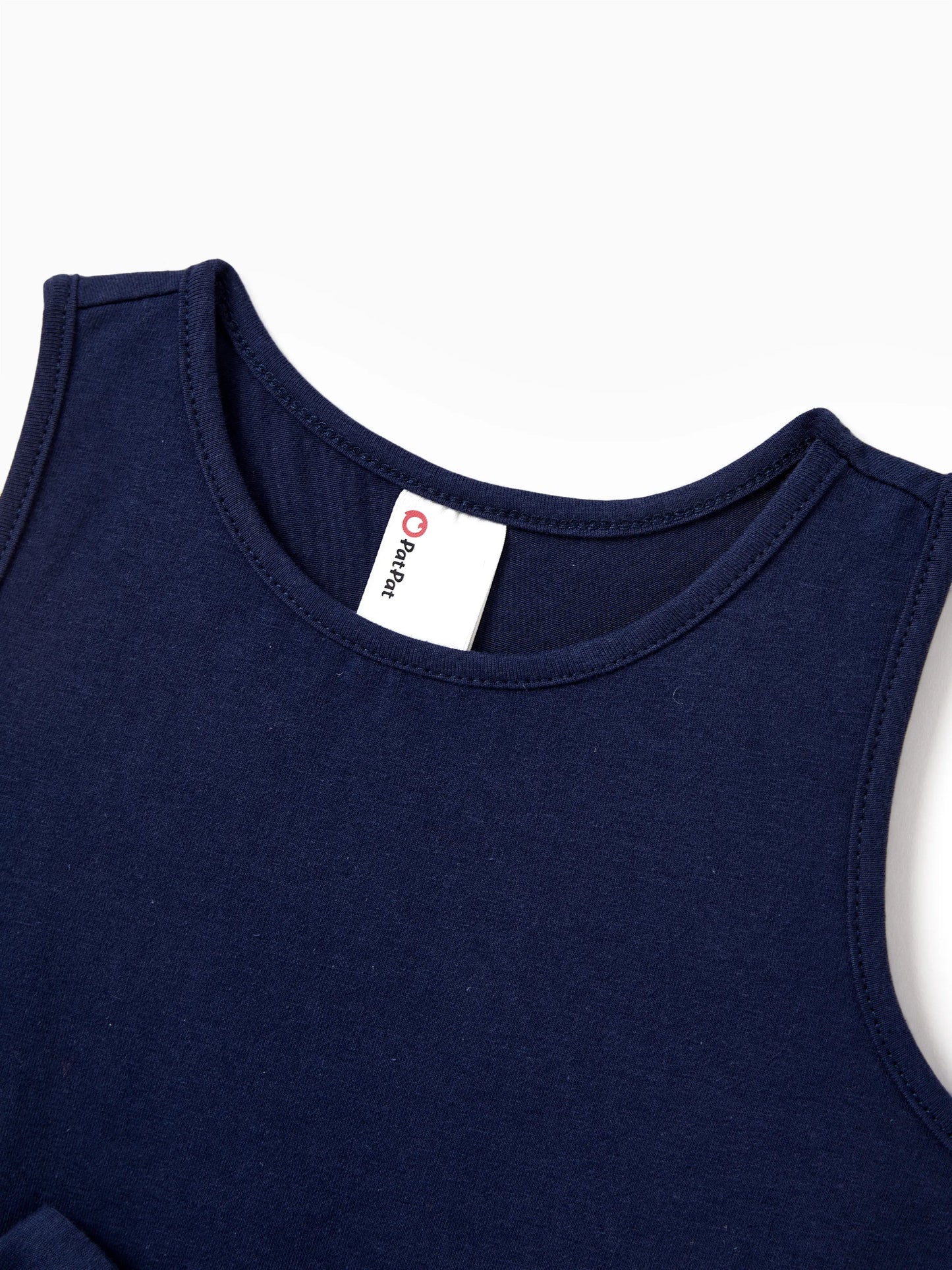 Family Matching Cotton Tee Flora Print Splicing Shirt or Tank Dress Deep Blue
