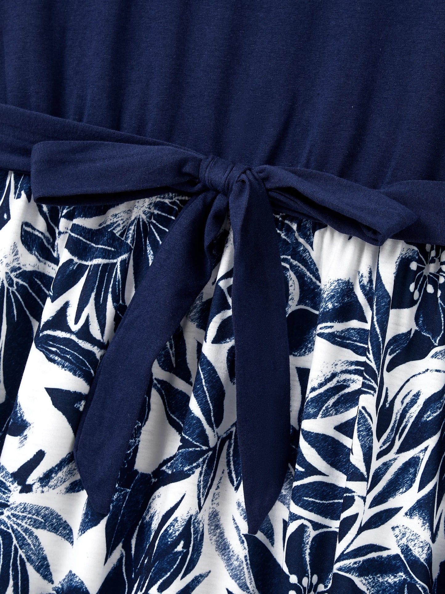 Family Matching Cotton Tee Flora Print Splicing Shirt or Tank Dress Deep Blue