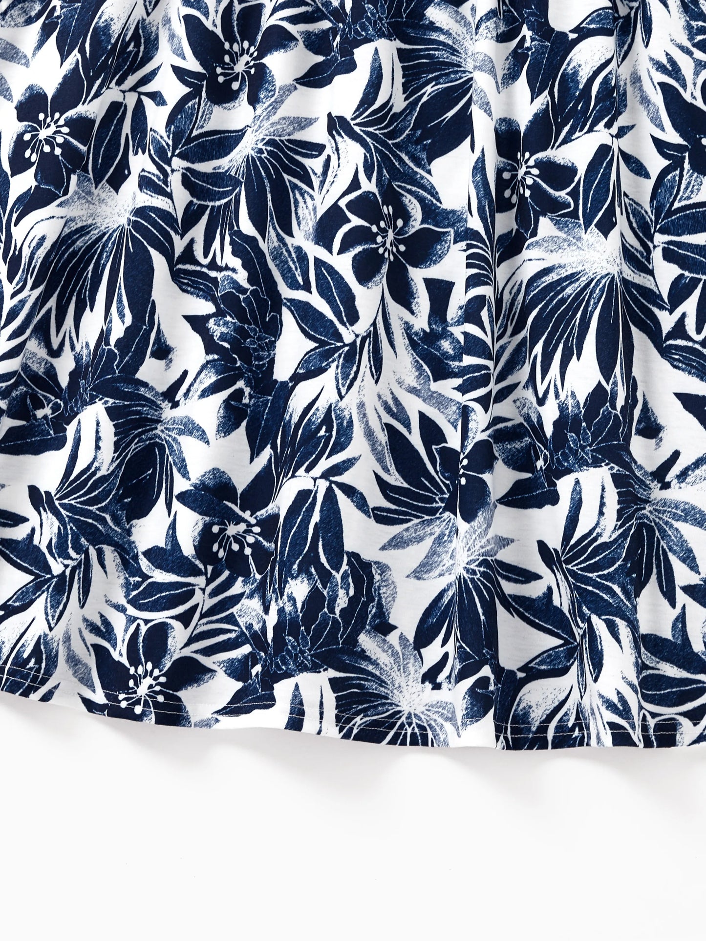 Family Matching Cotton Tee Flora Print Splicing Shirt or Tank Dress Deep Blue