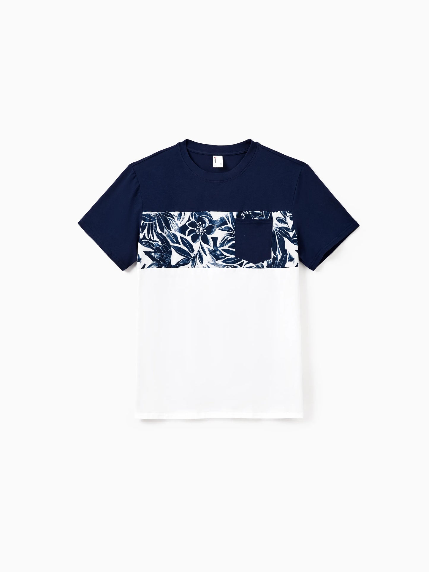 Family Matching Cotton Tee Flora Print Splicing Shirt or Tank Dress Deep Blue