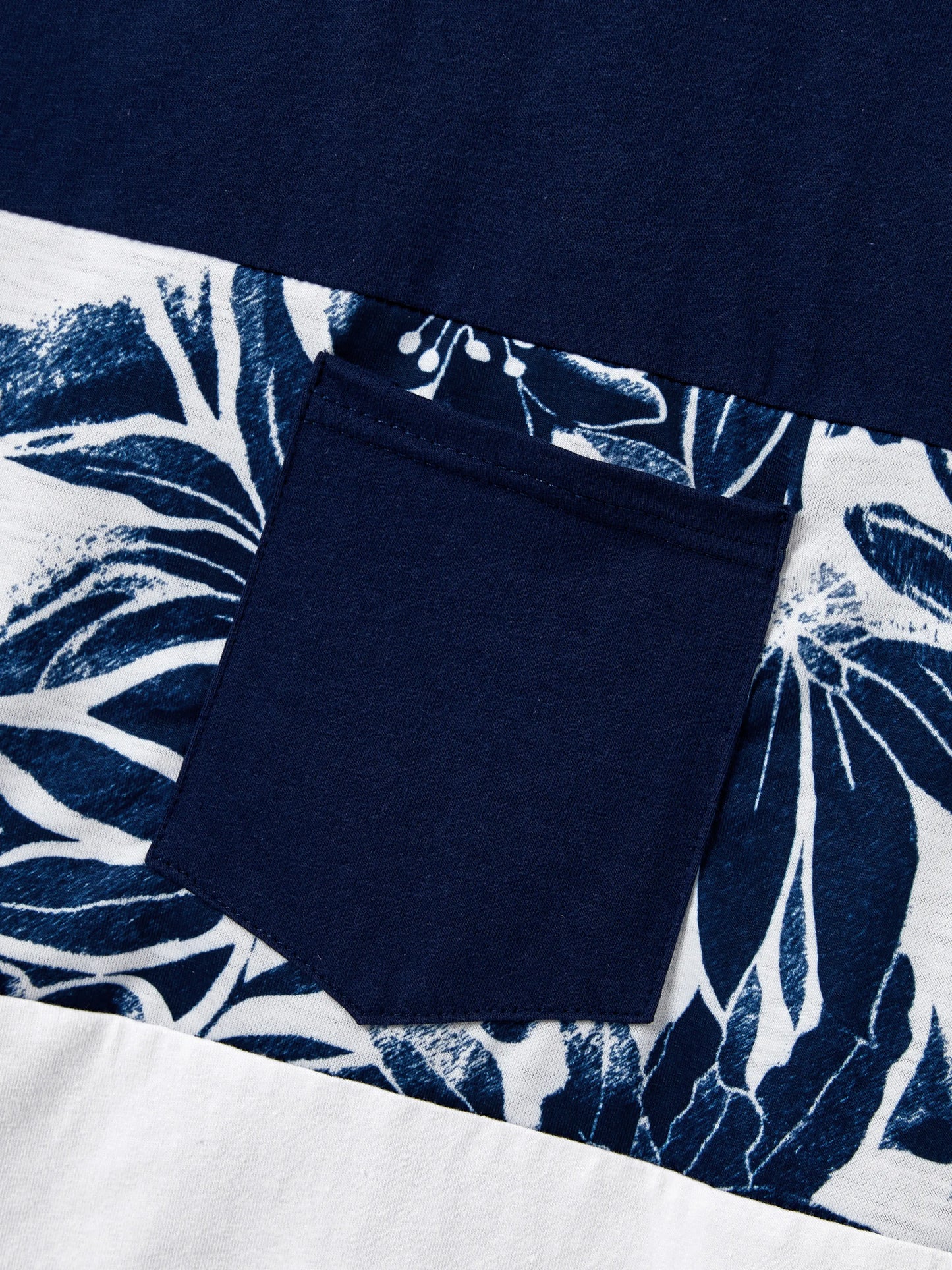 Family Matching Cotton Tee Flora Print Splicing Shirt or Tank Dress Deep Blue
