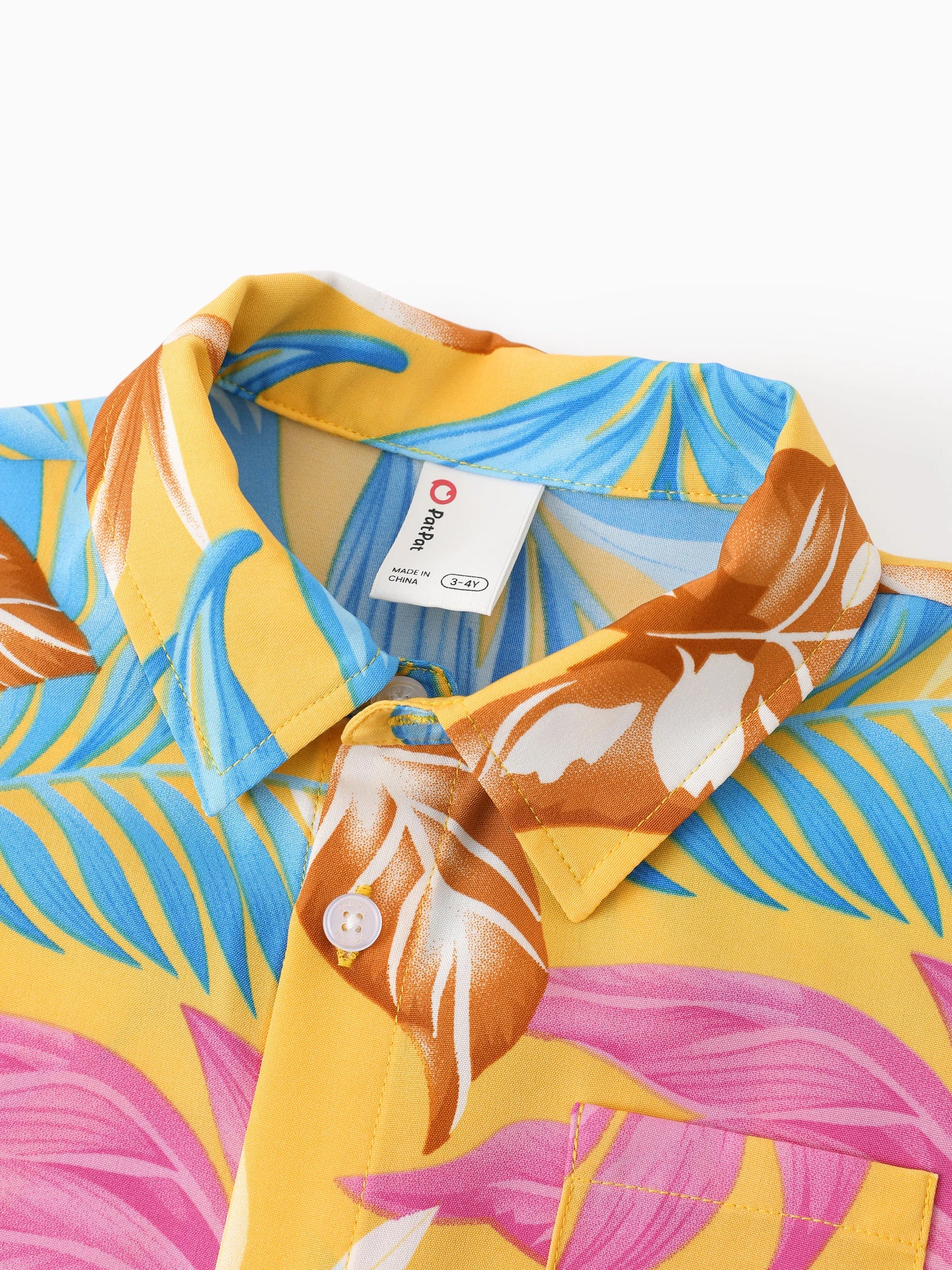 Family Matching Yellow Set Tropical Leaf Print Short-sleeve Shirt or Strap Dress Yellow
