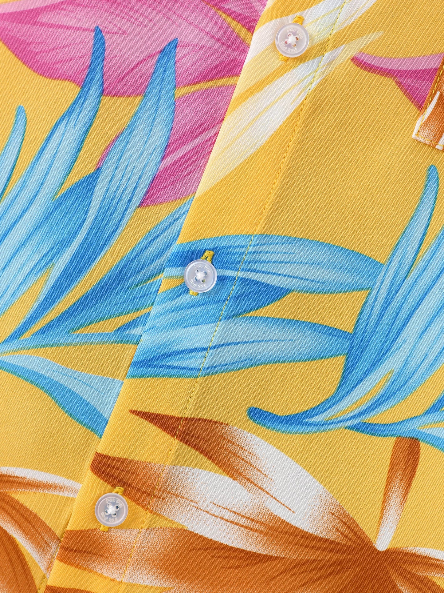 Family Matching Yellow Set Tropical Leaf Print Short-sleeve Shirt or Strap Dress Yellow