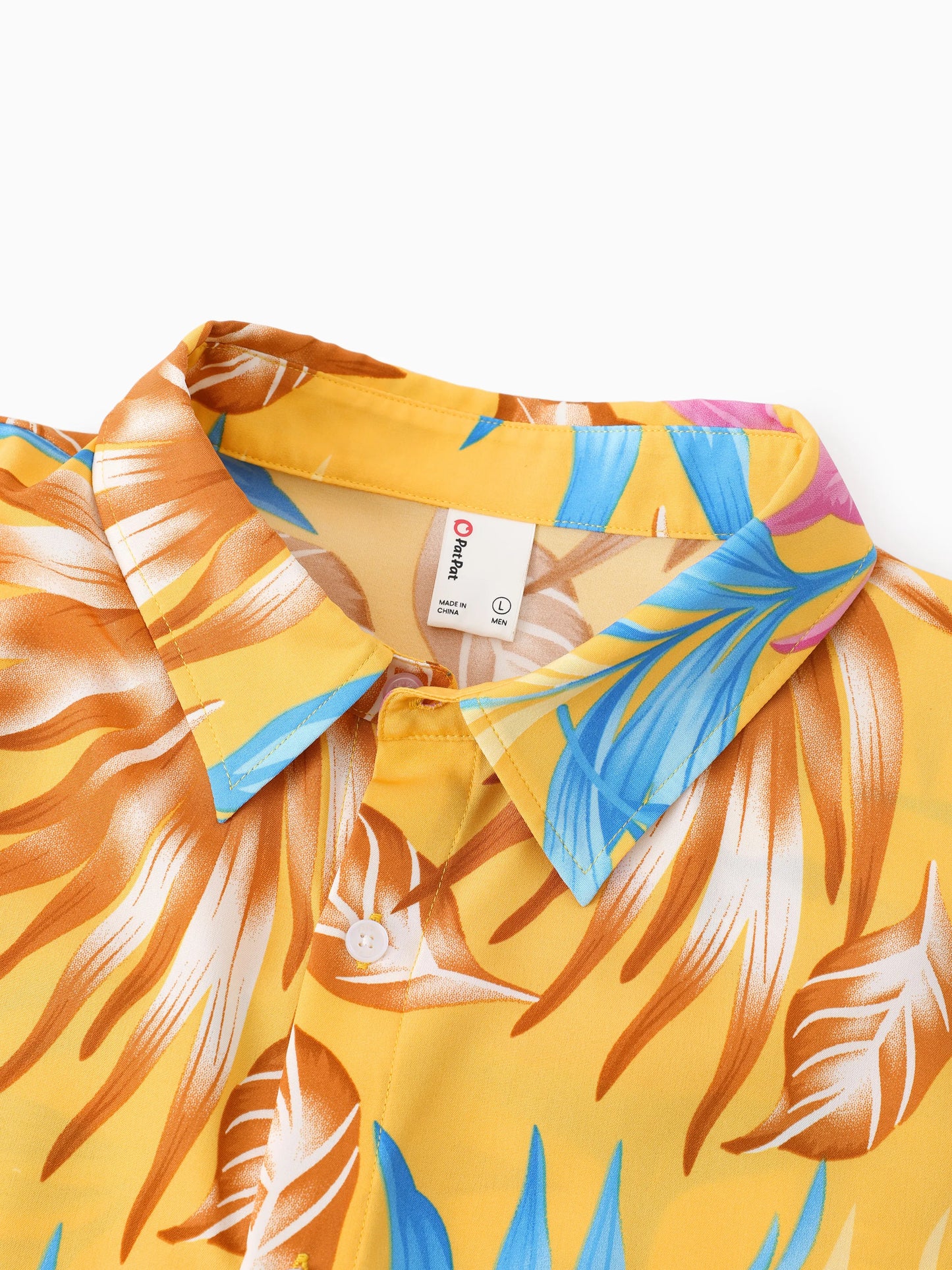 Family Matching Yellow Set Tropical Leaf Print Short-sleeve Shirt or Strap Dress Yellow