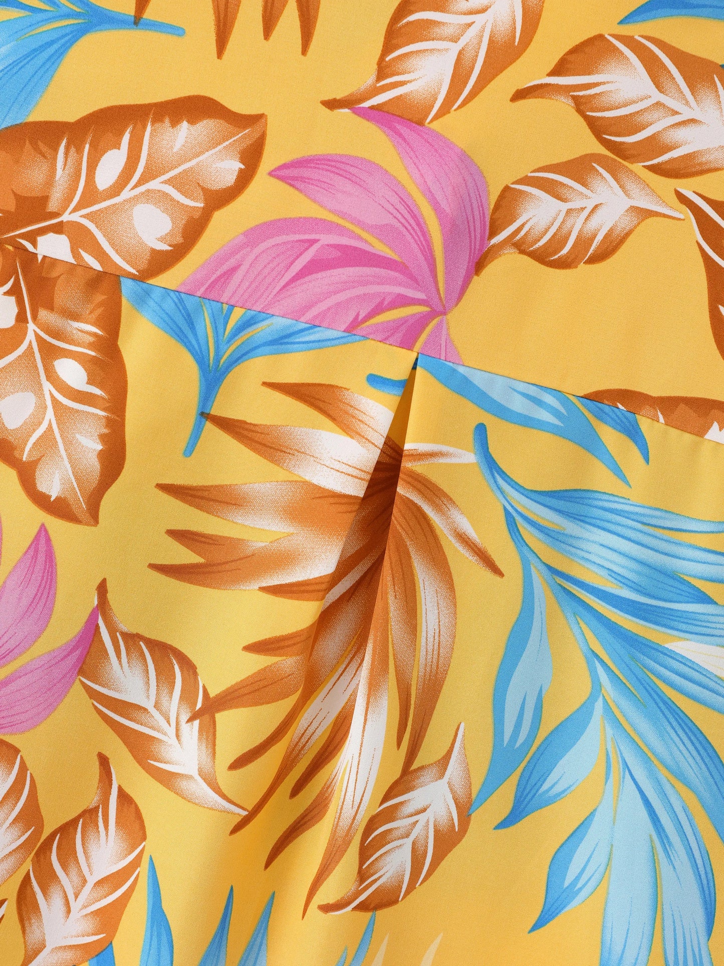 Family Matching Yellow Set Tropical Leaf Print Short-sleeve Shirt or Strap Dress Yellow
