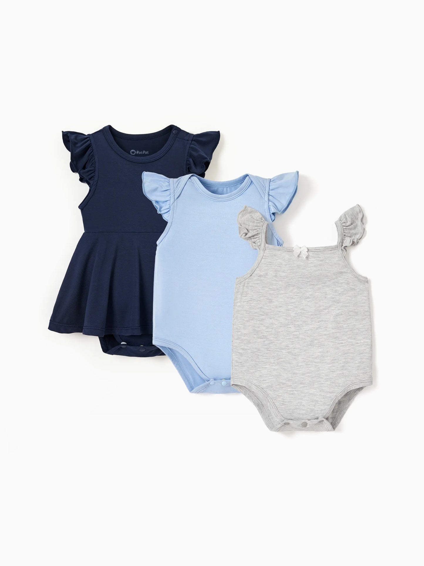 Bamboo Baby Girl Solid Color 3-Piece Rompers Set Blue