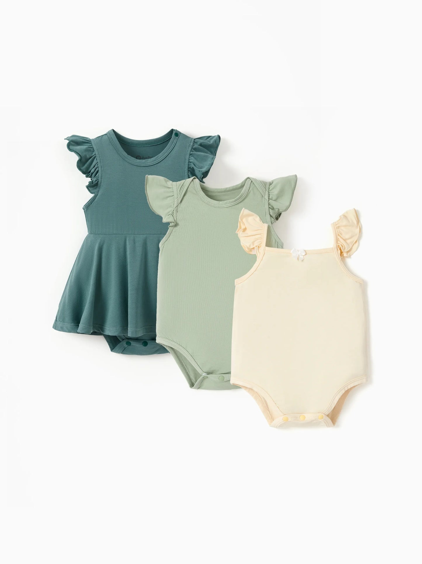 Bamboo Baby Girl Solid Color 3-Piece Rompers Set Green