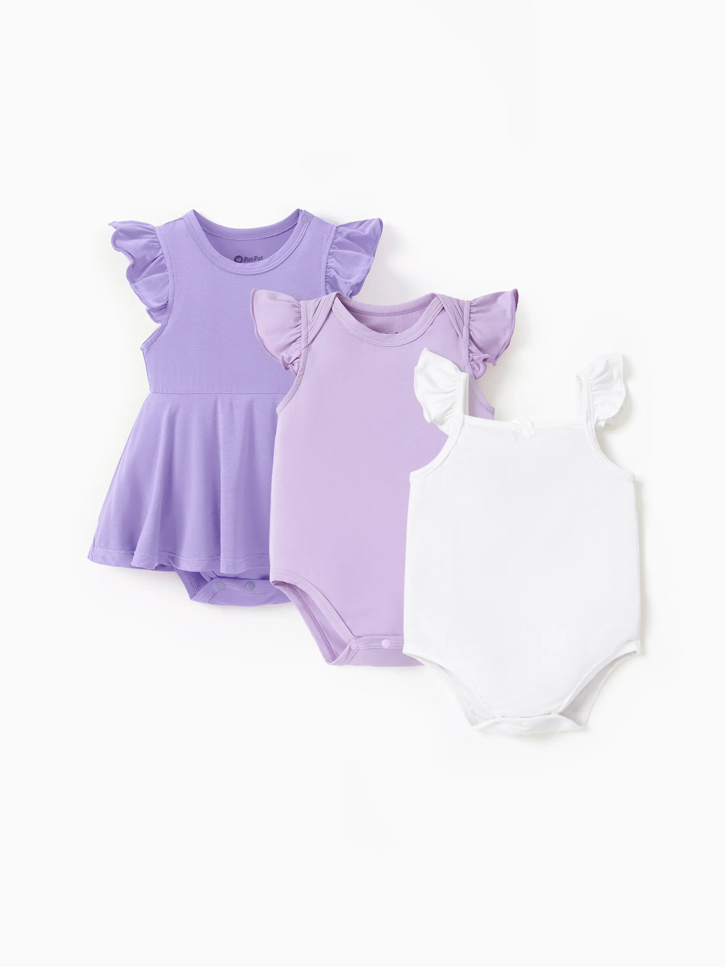 Bamboo Baby Girl Solid Color 3-Piece Rompers Set Purple