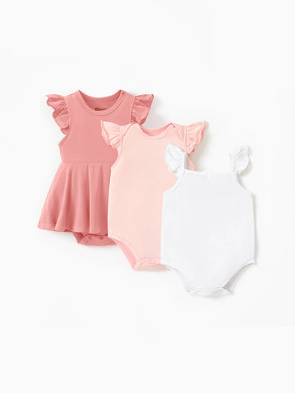 Bamboo Baby Girl Solid Color 3-Piece Rompers Set Pink