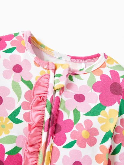Bamboo Baby Boy/Girl Animal Printed 2-Way Zipper Anti Slip Long-sleeve Footie with/without Hairband Dark Pink