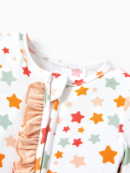 Bamboo Baby Boy/Girl Animal Printed 2-Way Zipper Anti Slip Long-sleeve Footie with/without Hairband Apricot
