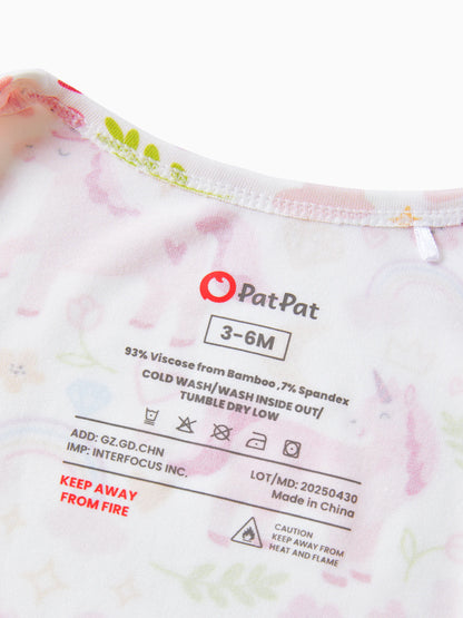 Bamboo Baby Boy/Girl Animal Printed 2-Way Zipper Anti Slip Long-sleeve Footie with/without Hairband Pink