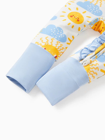 Bamboo Baby Boy/Girl Animal Printed 2-Way Zipper Anti Slip Long-sleeve Footie with/without Hairband Light Blue