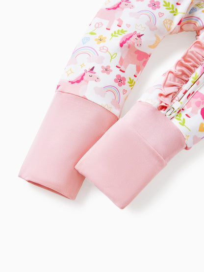Bamboo Baby Boy/Girl Animal Printed 2-Way Zipper Anti Slip Long-sleeve Footie with/without Hairband Pink