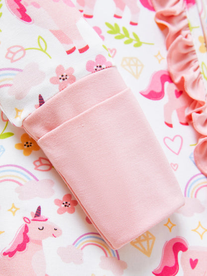 Bamboo Baby Boy/Girl Animal Printed 2-Way Zipper Anti Slip Long-sleeve Footie with/without Hairband Pink