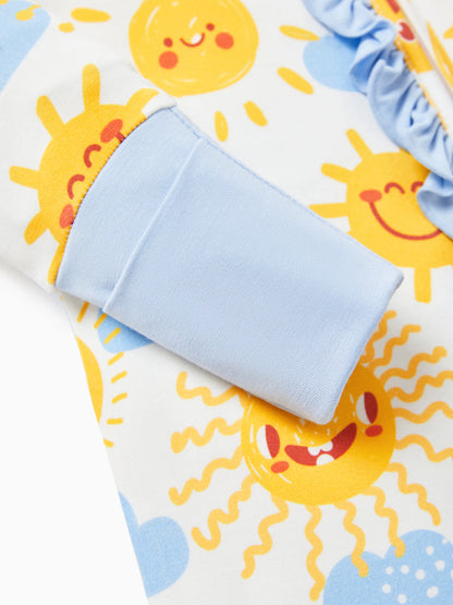 Bamboo Baby Boy/Girl Animal Printed 2-Way Zipper Anti Slip Long-sleeve Footie with/without Hairband Light Blue