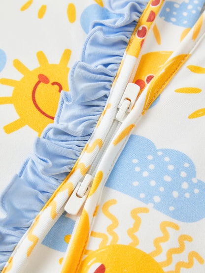 Bamboo Baby Boy/Girl Animal Printed 2-Way Zipper Anti Slip Long-sleeve Footie with/without Hairband Light Blue