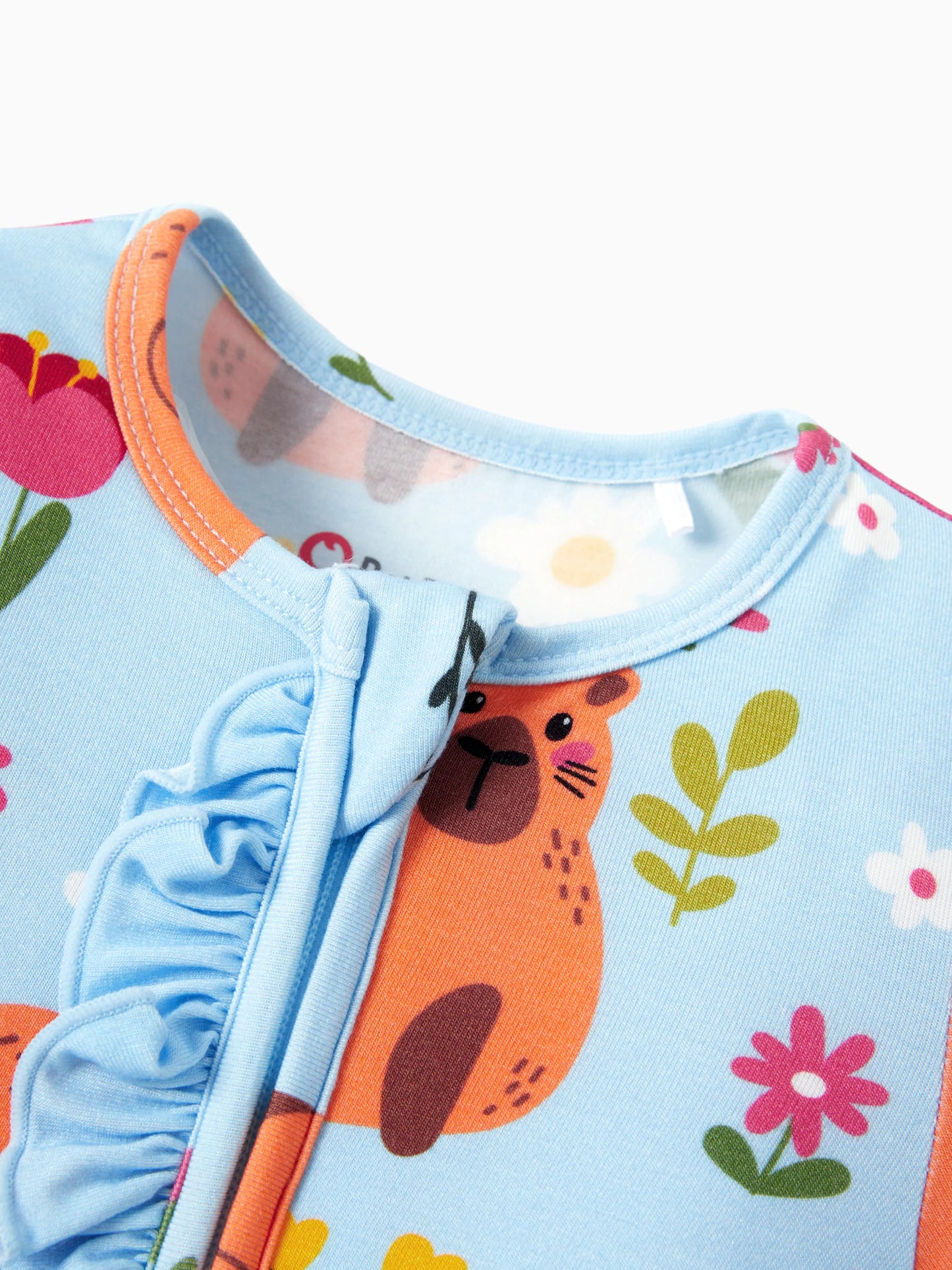 Bamboo Baby Boy/Girl Animal Printed 2-Way Zipper Anti Slip Long-sleeve Footie with/without Hairband Turquoise