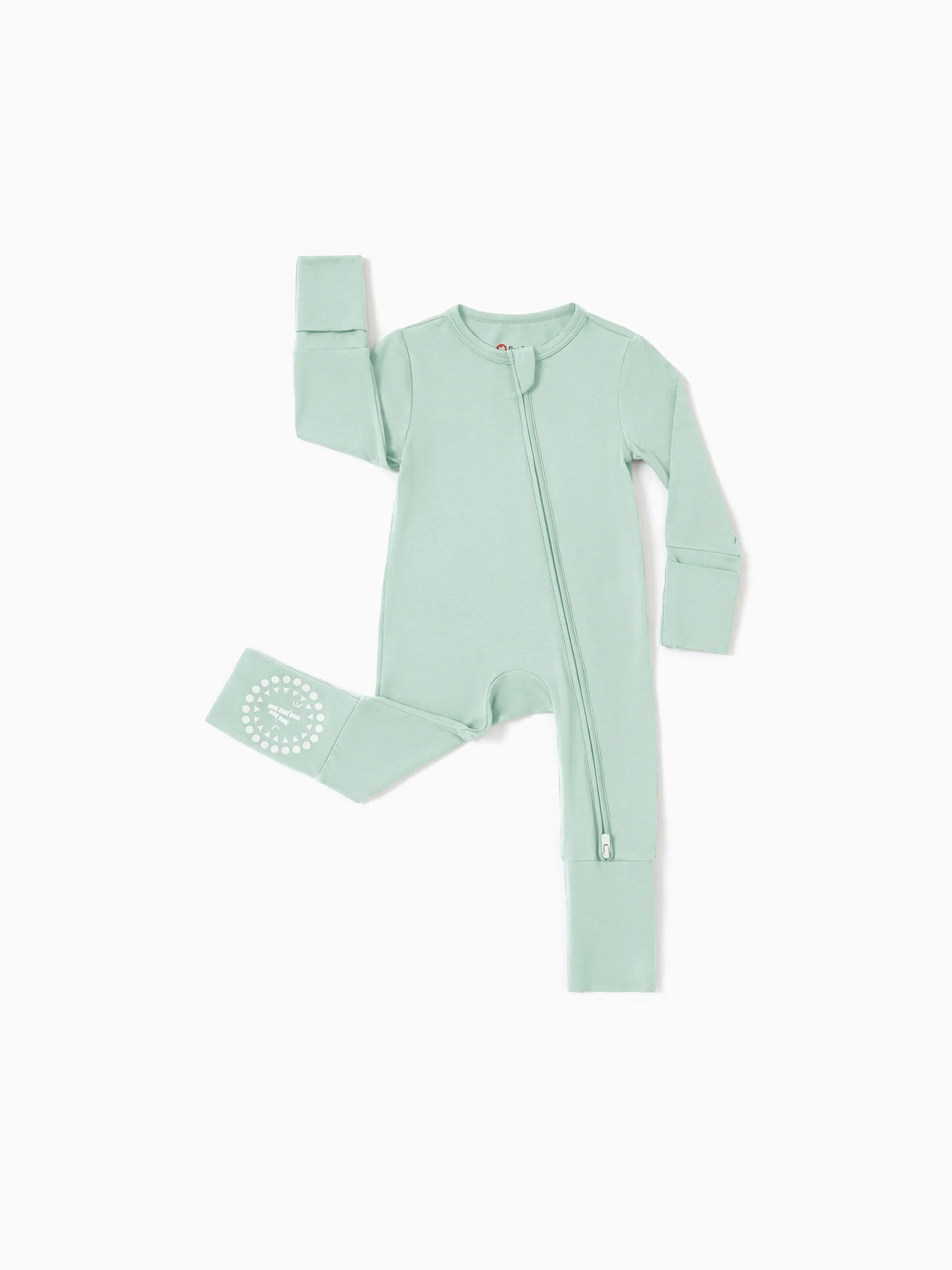 Bamboo Baby Boy / Girl 3-Pack Solid&Rainbow Printed 2-Way Zipper Anti Slip Long-sleeve Footie Green
