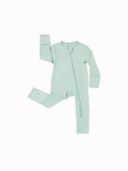 Bamboo Baby Boy / Girl 3-Pack Solid&Rainbow Printed 2-Way Zipper Anti Slip Long-sleeve Footie Green
