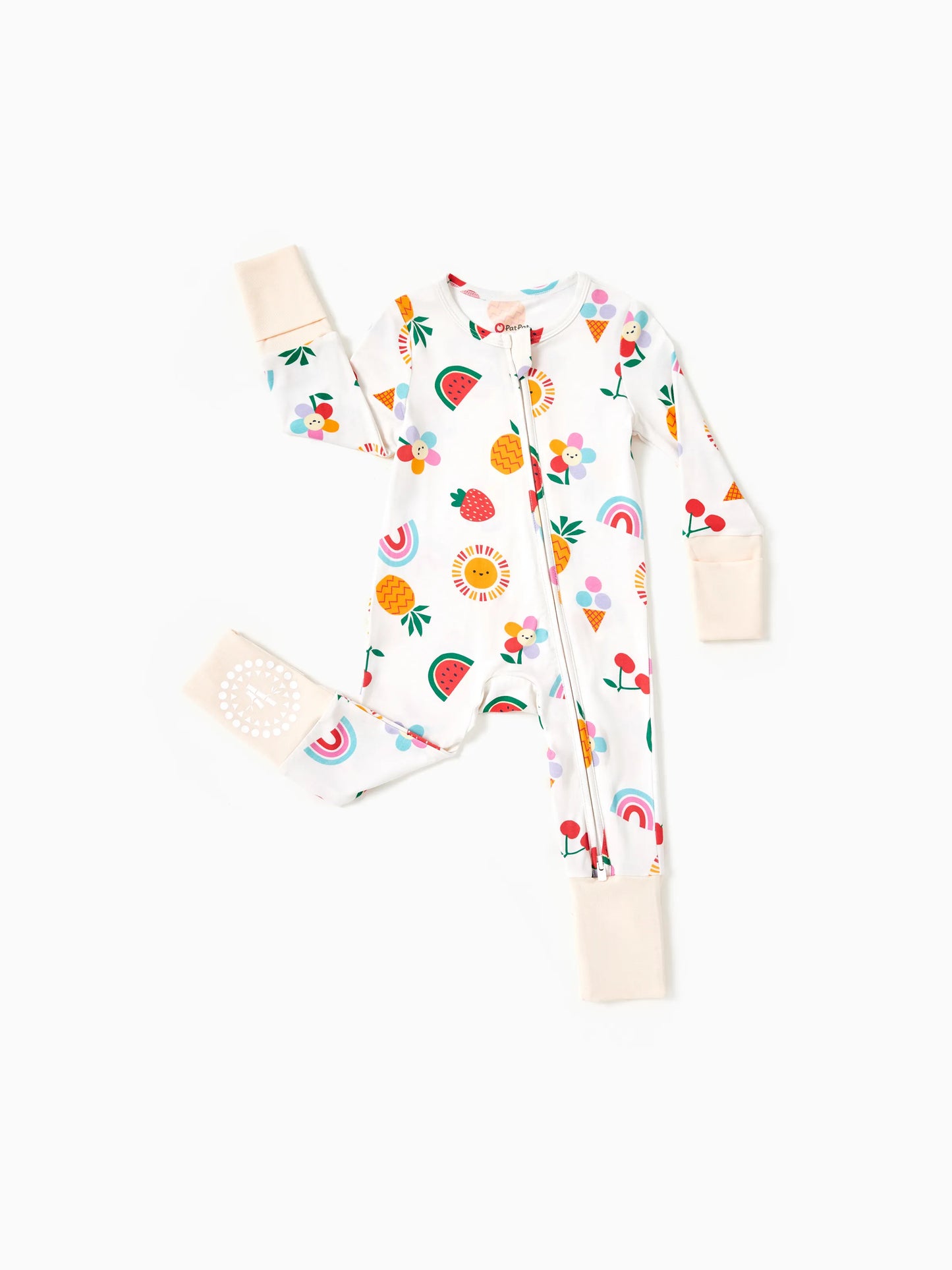 Bamboo Baby Boy / Girl 3-Pack Solid&Rainbow Printed 2-Way Zipper Anti Slip Long-sleeve Footie Pink