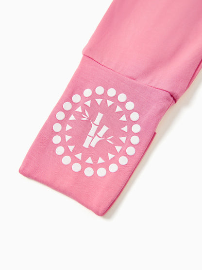 Bamboo Baby Boy / Girl 3-Pack Solid&Rainbow Printed 2-Way Zipper Anti Slip Long-sleeve Footie Pink