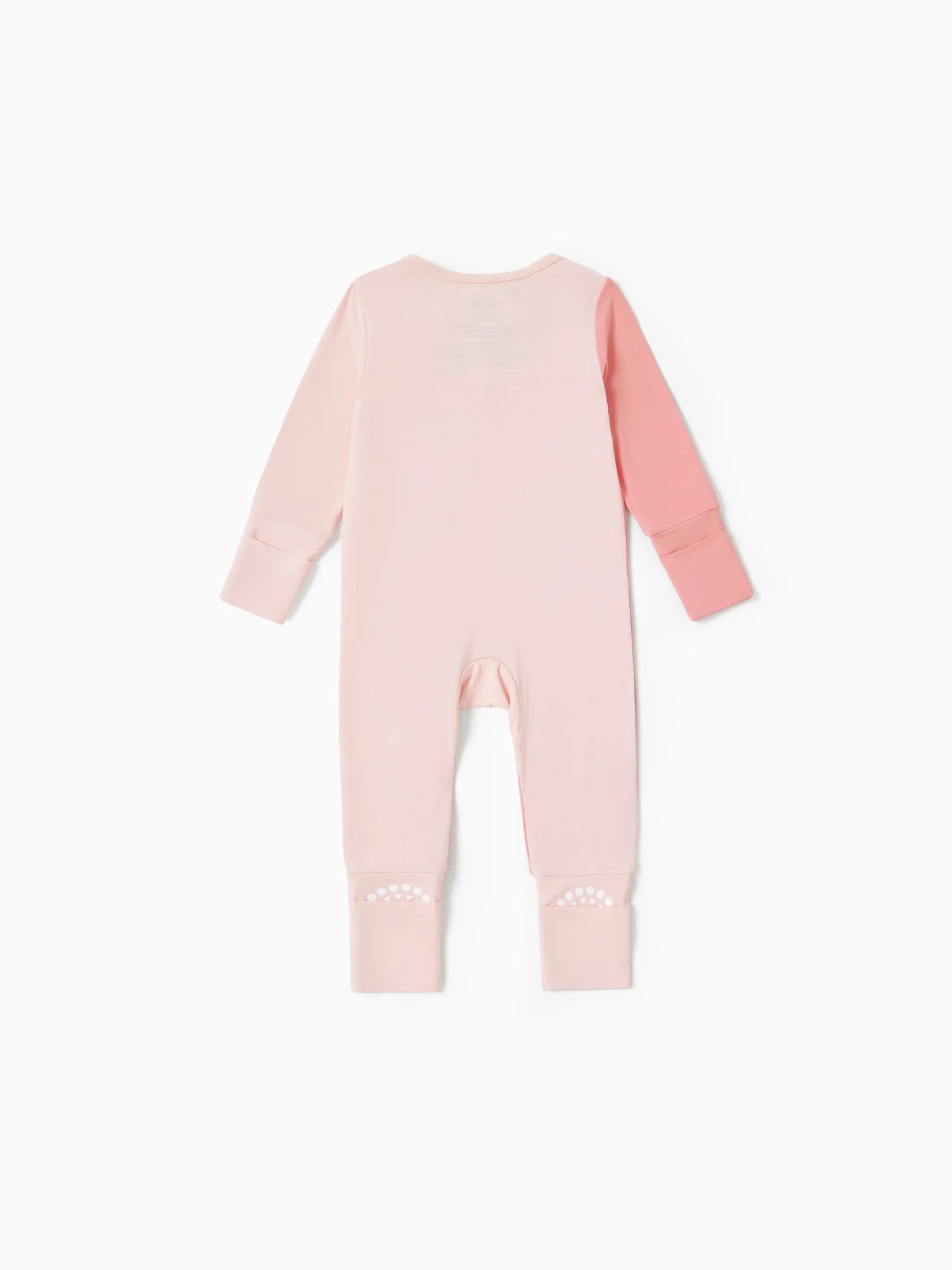 Bamboo Baby Boy / Girl Color Block 2-Way Zipper Anti Slip Long Sleeve Rompers Pink