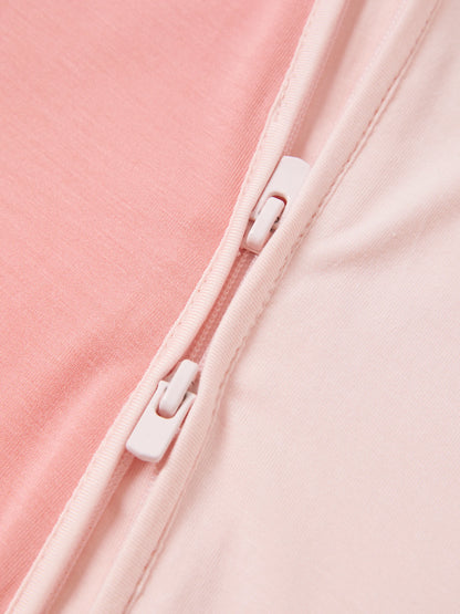 Bamboo Baby Boy / Girl Color Block 2-Way Zipper Anti Slip Long Sleeve Rompers Pink