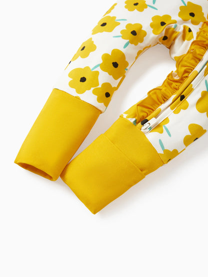 Bamboo Baby Boy/Girl Animal Printed 2-Way Zipper Anti Slip Long-sleeve Footie with/without Hairband Yellow