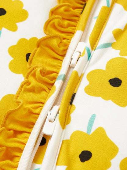 Bamboo Baby Boy/Girl Animal Printed 2-Way Zipper Anti Slip Long-sleeve Footie with/without Hairband Yellow