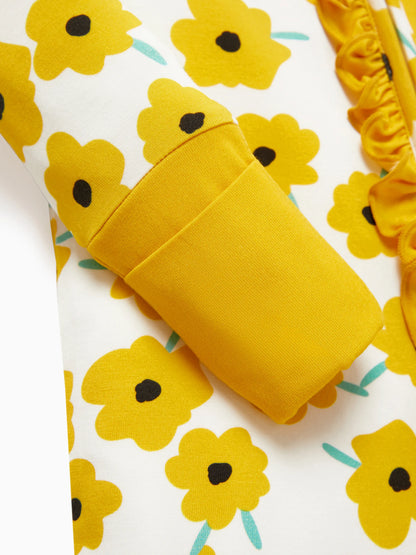 Bamboo Baby Boy/Girl Animal Printed 2-Way Zipper Anti Slip Long-sleeve Footie with/without Hairband Yellow